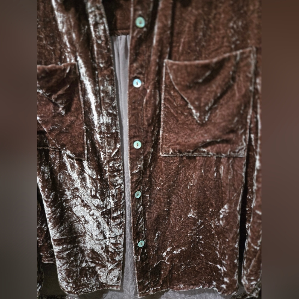 Evereve Velvet Button-Up Shirt Size Small - Picture 4 of 5